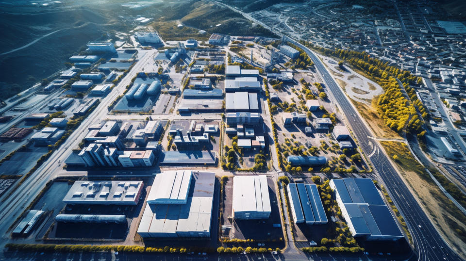 Aerial view of large industrial park with multiple buildings and supply-constrained submarkets.