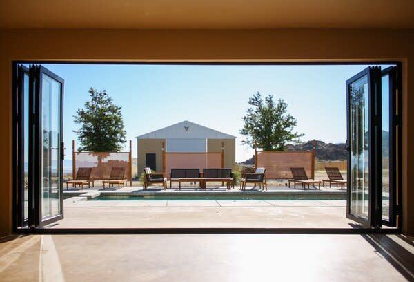 A look towards the pool from the main living space.