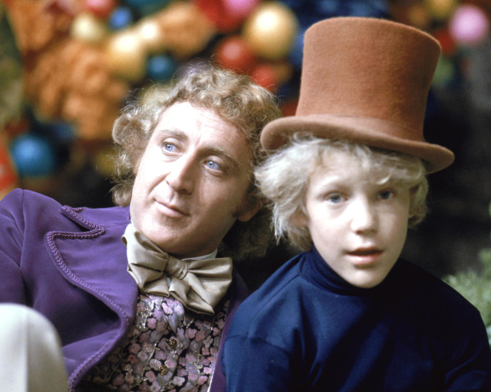 Gene Wilder as Willy Wonka and Peter Ostrum as Charlie Bucket on the set of the fantasy film 'Willy Wonka & the Chocolate Factory', based on the book by Roald Dahl, 1971.  (Photo by Silver Screen Collection/Getty Images)