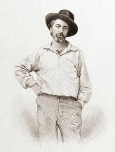 <span class="caption">Engraving of Walt Whitman from Leaves of Grass.</span> <span class="attribution"><a class="link " href="https://en.wikipedia.org/wiki/Leaves_of_Grass#/media/File:Walt_Whitman,_steel_engraving,_July_1854.jpg" rel="nofollow noopener" target="_blank" data-ylk="slk:Wikimedia;elm:context_link;itc:0;sec:content-canvas">Wikimedia</a></span>