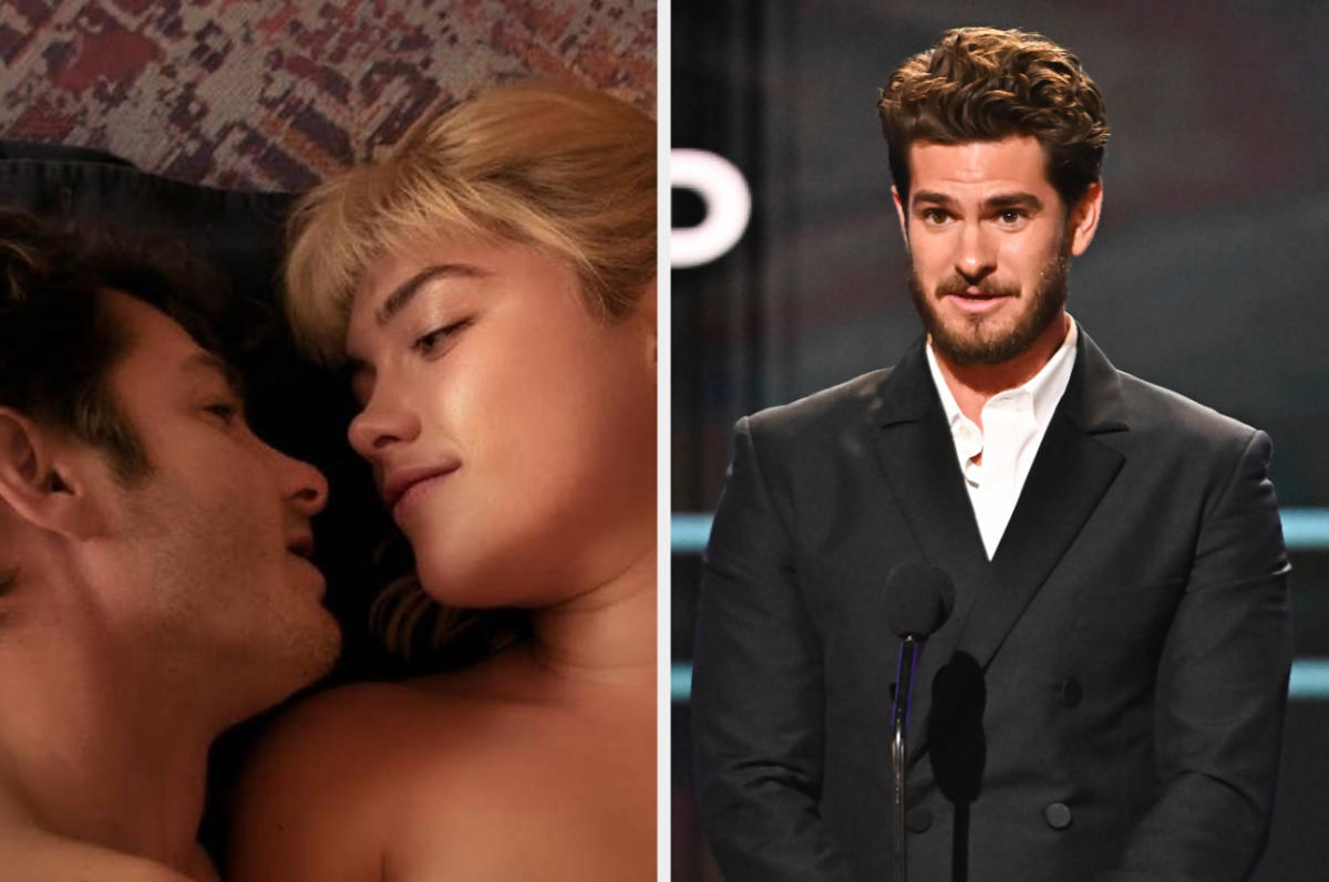 Andrew Garfield says he and Florence Pugh awkwardly went “further” than they “wanted” during a sex scene because they didn’t hear “Cut.”