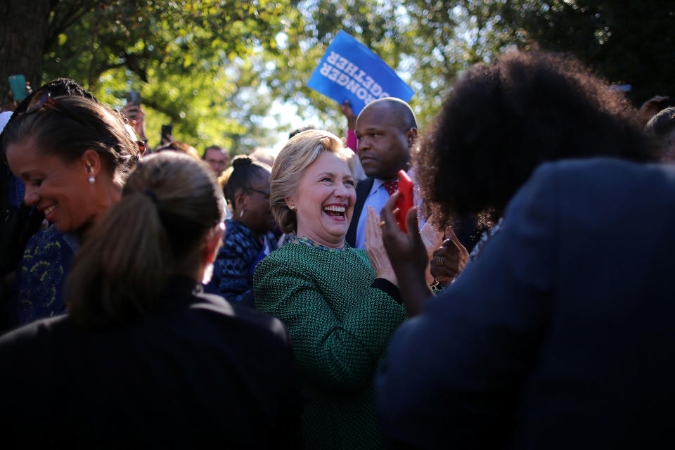 Hillary Clinton greets supporters in Raleigh, N.C.