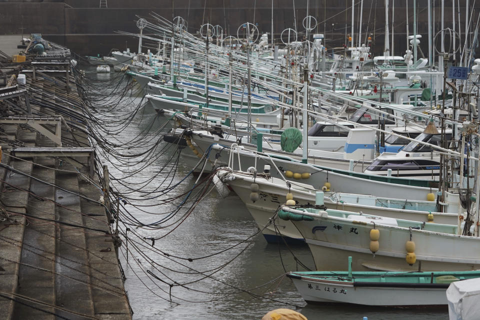 FILE - Fishing boats are anchored at a port in the town of Kiho, Mie Prefecture, Japan Friday, Oct. 11, 2019. More than 100,000 people die in fishing related accidents a year, more than triple earlier estimates, and many of those fatalities were preventable, according to a report released Thursday, Nov. 3, 2022. (AP Photo/Toru Hanai)