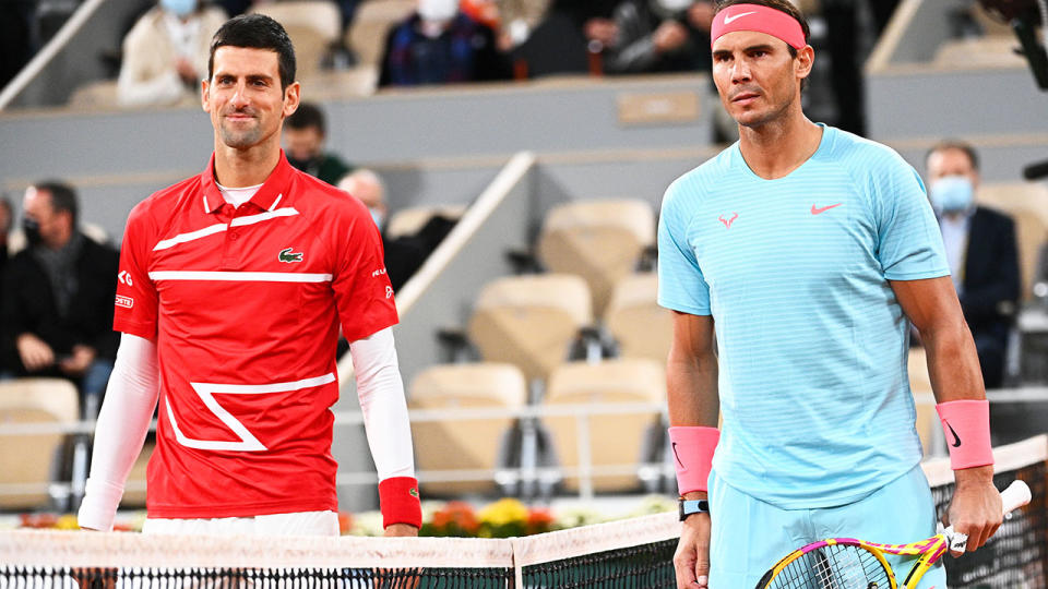 Novak Djokovic and Rafael Nadal, pictured here before the French Open final.