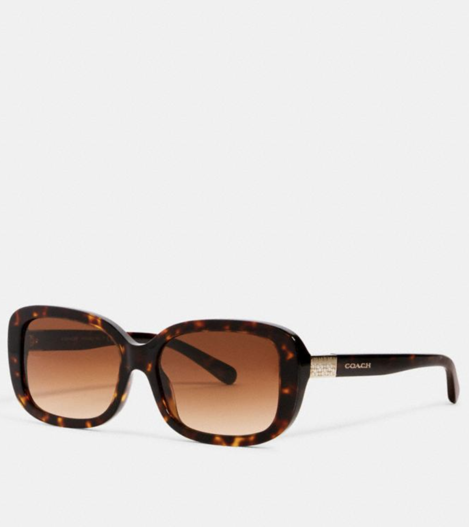 Signature Rectangle Sunglasses in Dark Tortoise (Photo via Coach Outlet)