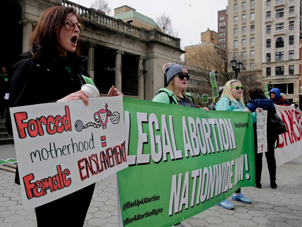 Women gather to demand abortion rights on March 12, 2023 in New York City.