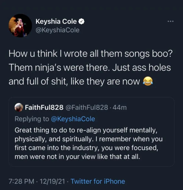 Keyshia Cole claps back at a fan who claimed the singer didn’t have a past focus on men, after the 40-year-old announced she plans on becoming celibate. Photo:@keyshiacole/Twitter