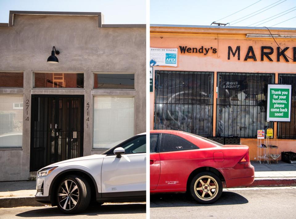 Two photos of two commercial buildings.