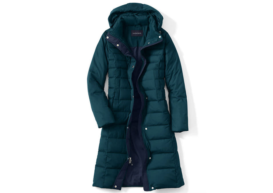 Land’s End Chalet Down Long Coat, $99.99, landsend.com