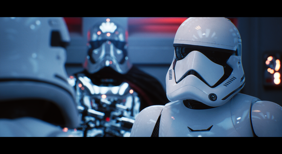 A screenshot of Star Wars storm troopers from a ray tracing demo by Epic Games.