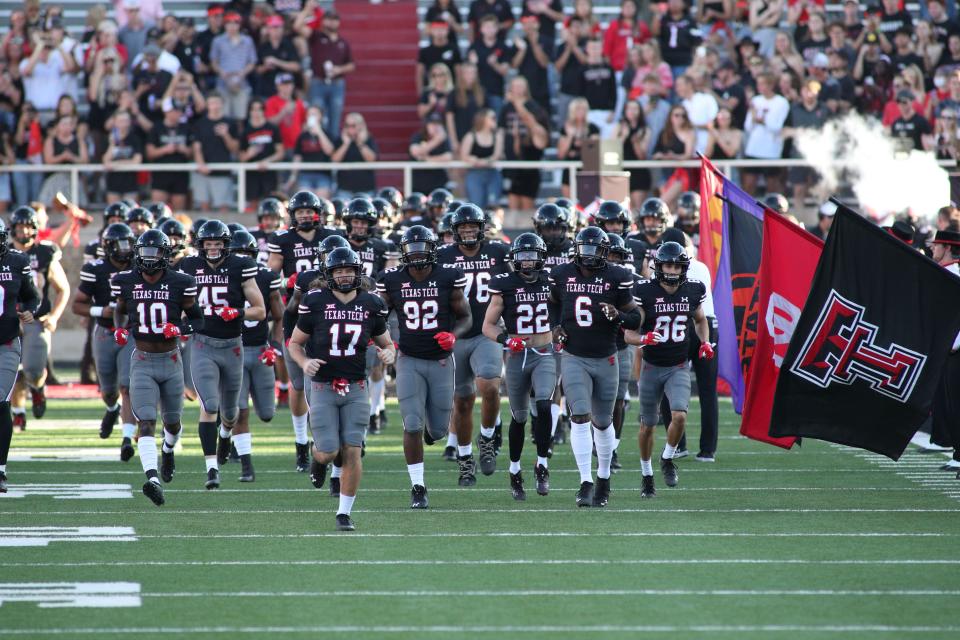 Texas Tech takes the field before facing TCU on Oct. 9.