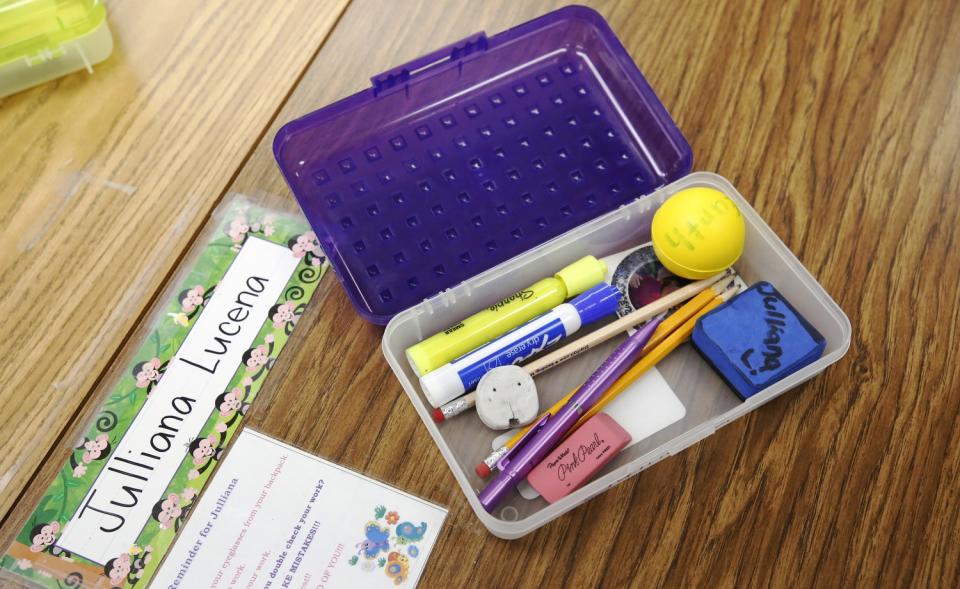 A pencil box left by a student before Cerritos Elementary in Glendale shut down.