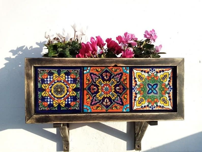 9) Wooden Planter with Mexican Talavera Tiles