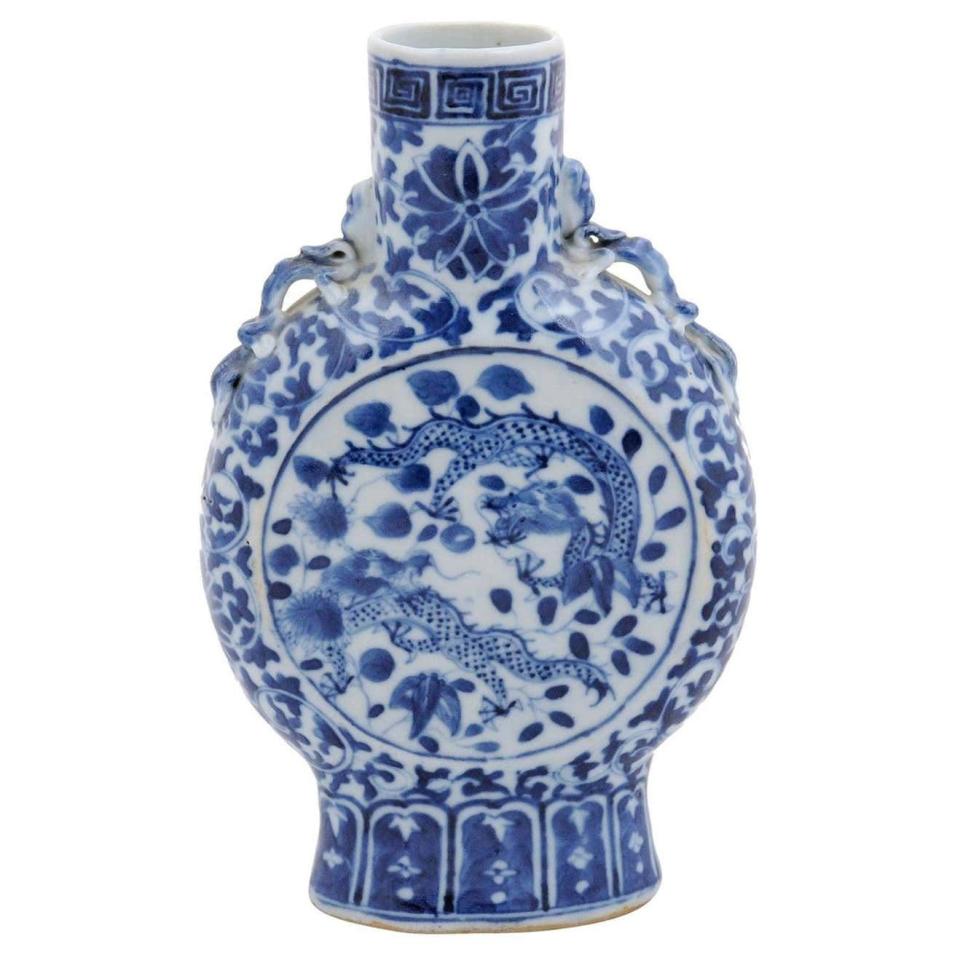 8) Chinese Export Blue and White Porcelain Vase with Dragon Motifs, circa 1900
