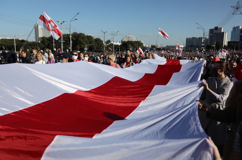 Belarusian opposition supporters protest against presidential election results in Minsk