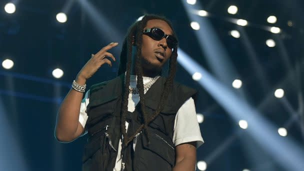 PHOTO: Takeoff of the group Migos performs during the 2019 BET Experience, June 22, 2019, in Los Angeles. (Richard Shotwell/Invision/AP, File)