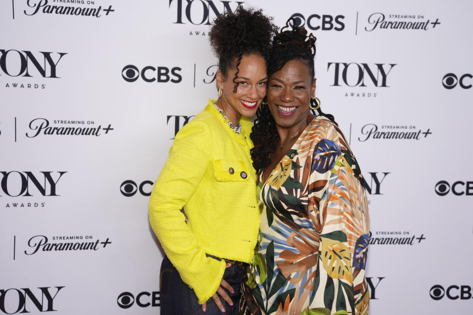 FILE - Alicia Keys, left, and Kecia Lewis attend the Meet The Tony Award Nominees press junket at the Sofitel New York on Thursday, May 2, 2024, in New York. Lewis portrays the formidable piano teacher Miss Liza Jane in “Hell’s Kitchen” who inspires the show's young heroine to embrace music. (Photo by Charles Sykes/Invision/AP, File)