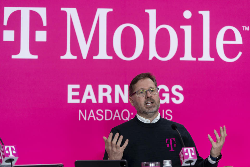 IMAGE DISTRIBUTED FOR T-MOBILE - T-Mobile CEO Mike Sievert answers caller questions during the T-Mobile Q4 and Full Year 2021 earnings call on Wednesday, Feb. 2, 2022 in Bellevue, Wash. Sievert highlighted how the Un-carrier is experiencing the greatest growth momentum in company history. (Stephen Brashear/AP Images for T-Mobile)