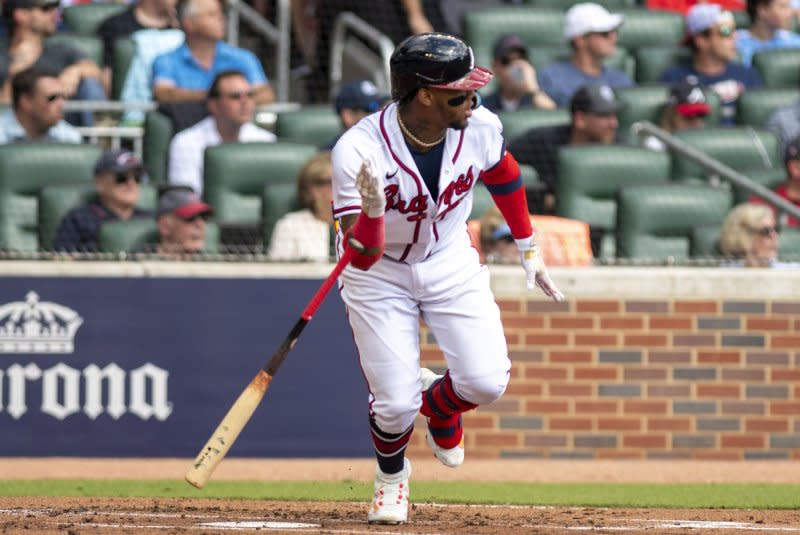 Atlanta Braves star Ronald Acuna Jr. is the first player in MLB history to hit 30 home runs and steal at least 60 bases in the same season. File Photo by Anthony Stalcup/UPI