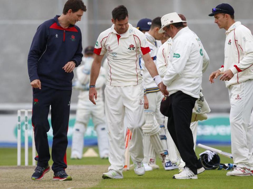 James Anderson was injured while playing for Lancashire last week: Getty