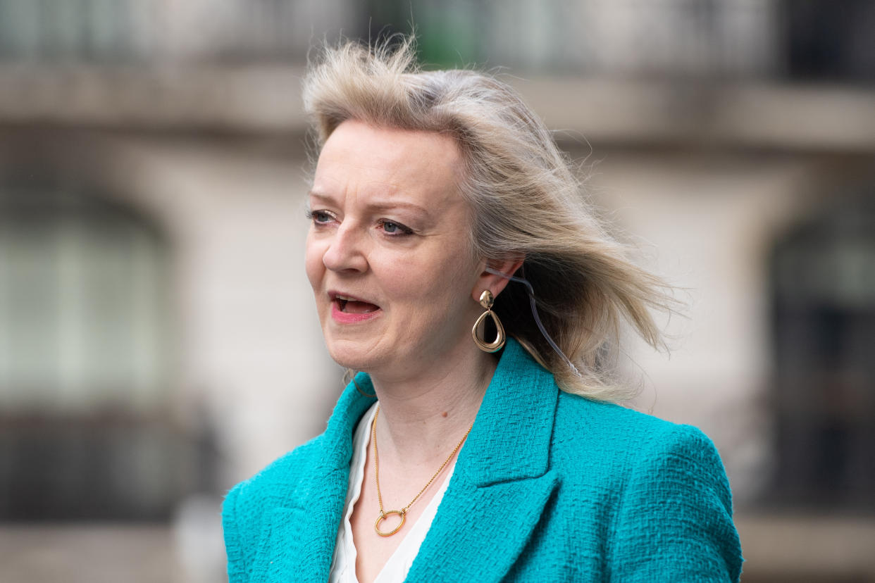 International Trade Secretary Liz Truss is interviewed for the Sophy Ridge on Sunday show outside BBC Broadcasting House in central London before appearing on the BBC1 current affairs programme, The Andrew Marr Show. Picture date: Sunday April 25, 2021.