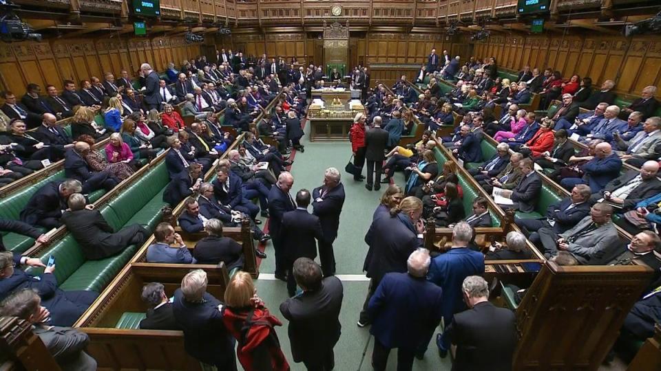 MP's gather in the House of Commons, London, ahead of the second reading vote of the Safety of Rwanda (PA)