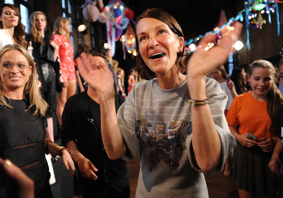 Designer Cynthia Rowley is seen at the presentation of her Spring 2014 collection during Fashion Week, Saturday, Sept. 7, 2013, in New York. (AP Photo/Louis Lanzano)