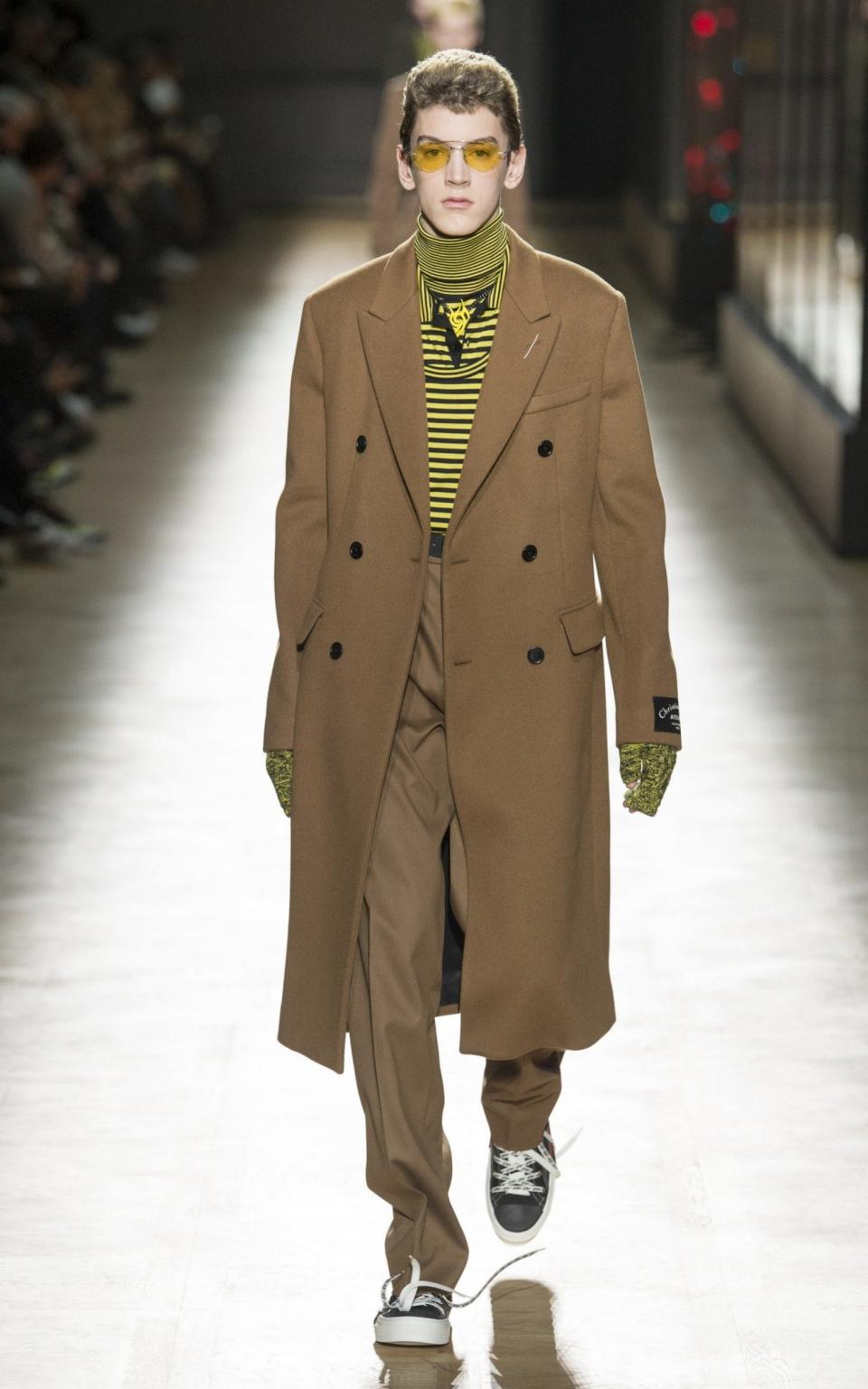 The camel coat gets an ultra-cool makeover courtesy of Dior Homme's collection