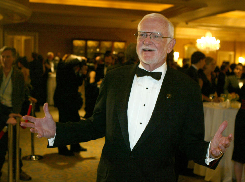 In this Feb. 14, 2004 file photo, Academy President Frank Pierson arrives at the Academy of Motion Picture Arts and Sciences, Scientific and Technical Achievements Awards dinner in Pasadena Calif. Pierson's family announced that <a href="http://www.huffingtonpost.com/2012/07/23/frank-pierson-dead-dog-day-afternoon-dies_n_1696126.html">he died of natural causes on Monday, July 23, 2012</a> in Los Angeles after a short illness. He was 87.