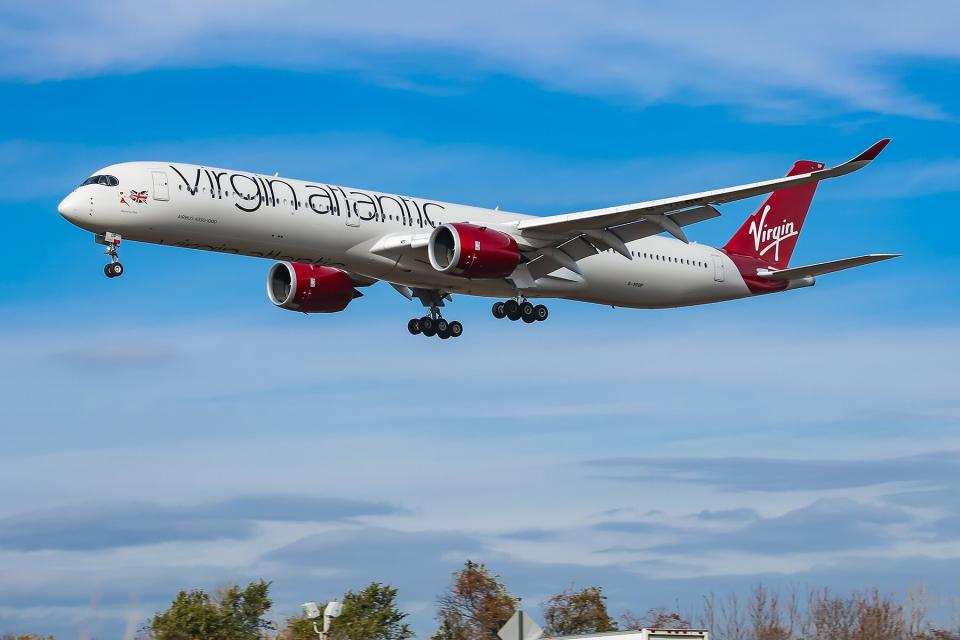 Virgin Atlantic Airways Airbus A350-1000 aircraft as seen on final approach arriving and landing at JFK