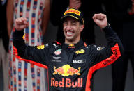 Formula One F1 - Monaco Grand Prix - Circuit de Monaco, Monte Carlo, Monaco - May 27, 2018 Red Bull’s Daniel Ricciardo celebrates winning the race REUTERS/Benoit Tessier