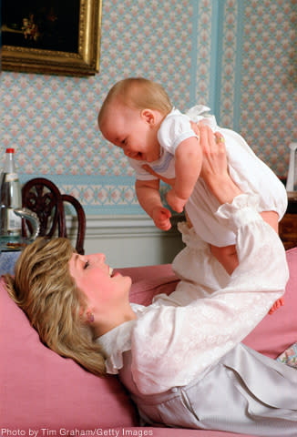 Six-month-old William and new mom Princess Diana.