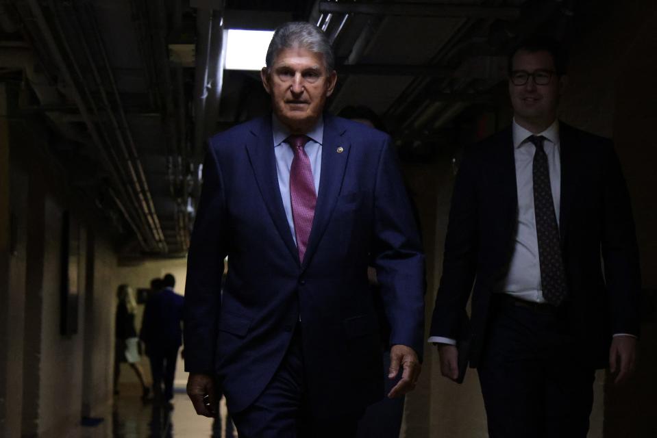 WASHINGTON, DC - JULY 15: U.S. Sen. Joe Manchin (D-WV) arrives at a meeting with members of Texas House Democratic Caucus at the U.S. Capitol Thursday. the Texas lawmakers are meeting senators to discuss voting rights.