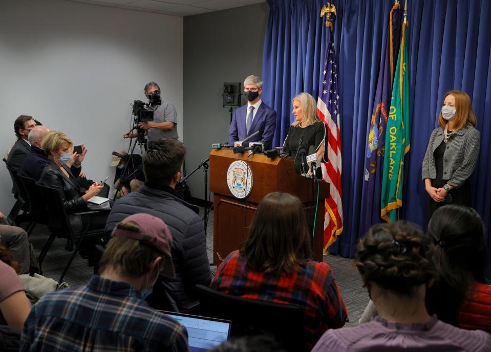 Oakland County Prosecutor Karen McDonald announced during a news conference at her office in Pontiac on Dec. 3, 2021, that James and Jennifer Crumbley, parents of alleged Oxford High School shooter, Ethan Crumbley, were charged with four counts of involuntary manslaughter.