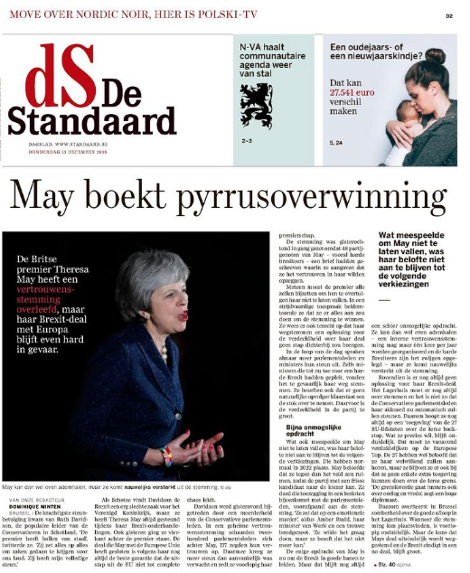 The front page of De Standaard (Screenshot)