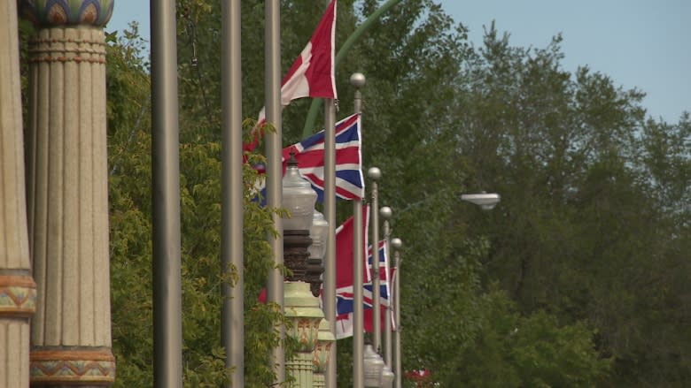 Union Jacks along Albert Street Bridge note Queen's long reign