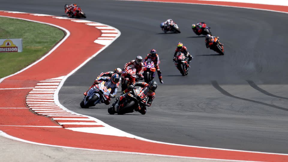Maverick Viñales leads the field during the MotoGP Of The Americas - Sprint on April 13, 2024 at Circuit of the Americas in Austin, Texas. - Mirco Lazzari gp/Getty Images
