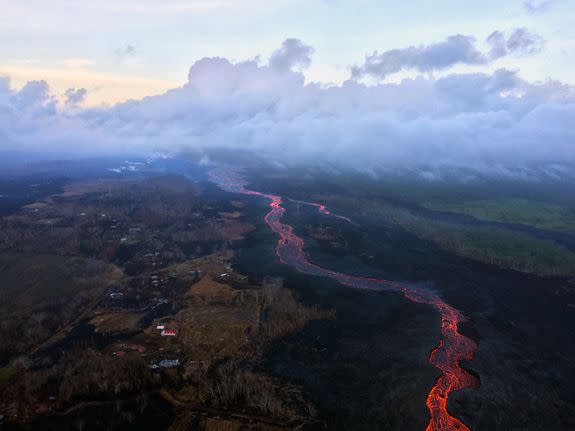 Rivers of lava flowing to the coast from Fissure 8.