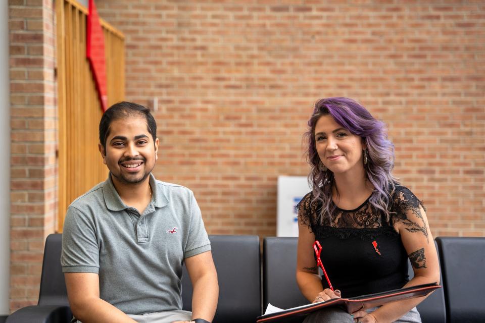 Shahil Patel sits with Jennifer Rhodes, the national LifeSet Scholars coordinator.