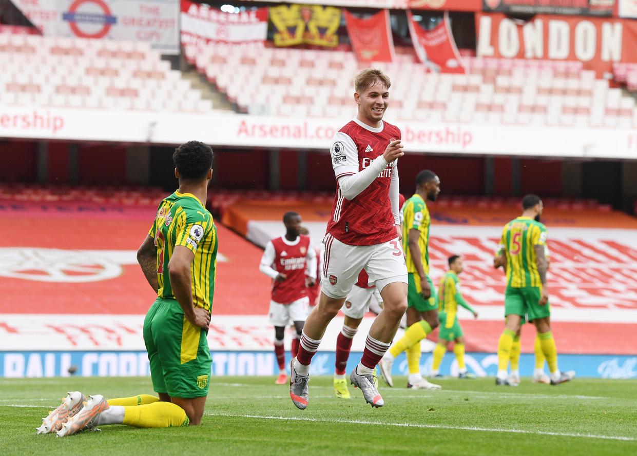 Emile Smith Rowe celebrates scoring for Arsenal against West Brom (Getty)