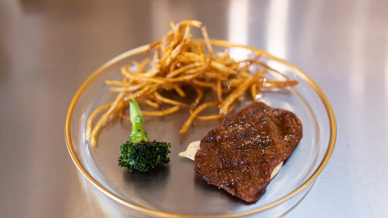 Plate of cultivated steak