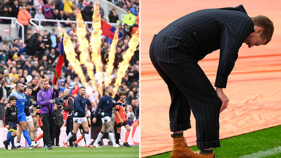 The Rugby League World Cup was rocked by embarrassing scenes before England's opening win. Pic: AAP