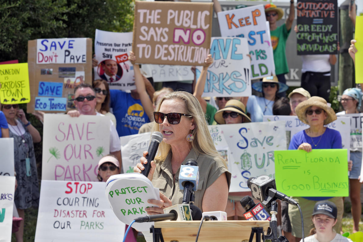 Opponents stage protests against Florida state parks development plans pushed by DeSantis