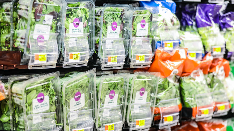 Packaged salad in grocery store