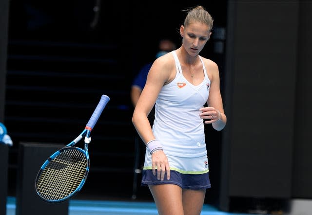 Karolina Pliskova gave her racket some rough treatment in her defeat to Karolina Muchova