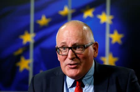 European Commission First Vice-President Frans Timmermans speaks during an interview with Reuters at the EU Commission headquarters in Brussels, Belgium, June 26, 2017. REUTERS/Francois Lenoir