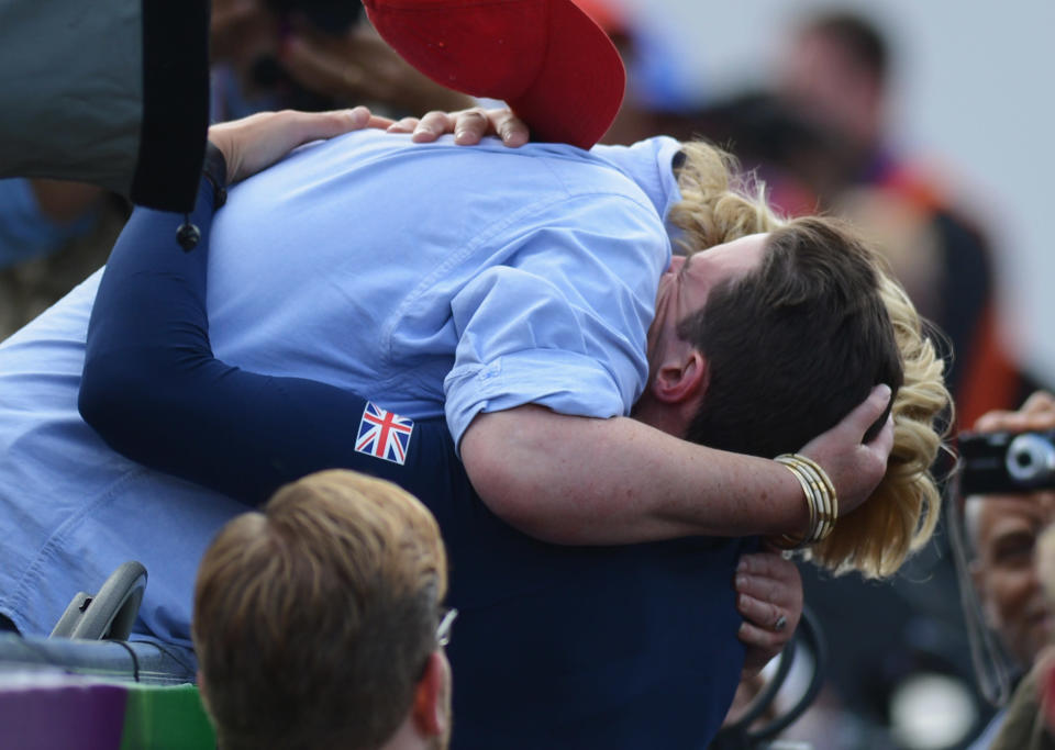 Peter Robert Russel Wilson of Great Britain is congratulated by his mother for winning the gold medal in the Men's Double Trap Shooting final on Day 6 of the London 2012 Olympic Games at The Royal Artillery Barracks on August 2, 2012 in London, England. (Photo by Lars Baron/Getty Images)