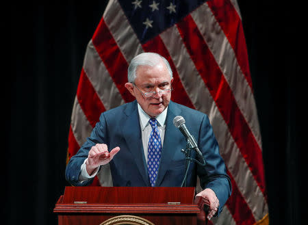 United States Attorney General Jeff Sessions speaks at Valor Survive and Thrive Conference in Waukegan, Illinois, U.S., September 19, 2018. REUTERS/Kamil Krzaczynski