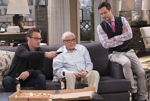 Matthew Perry, Garry Marshall and Thomas Lennon in the Season 2 episode “Madison & Son” - Credit: Courtesy of CBS