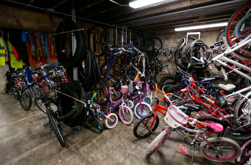 Bikes ready for sale at the Springfield Brewing Company Community Bike Shop at the Fairbanks on Monday, May 3, 2021.